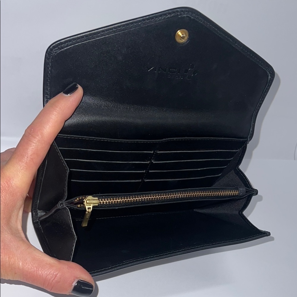 Vinci Large Black Leather Clutch Wallet